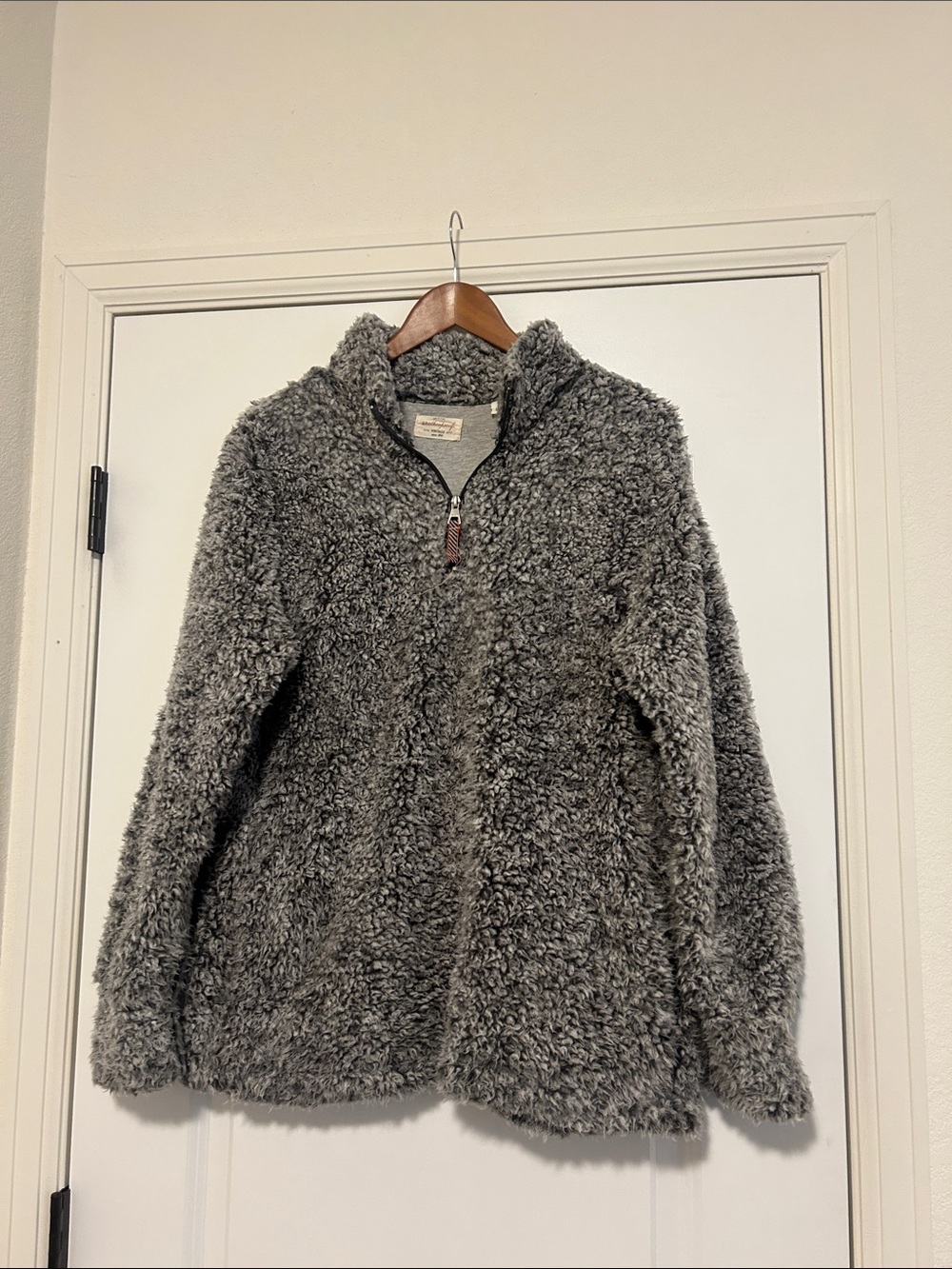 Comfy Cozy Gray Plush Sherpa Like Half-Zip Sweater Size Large